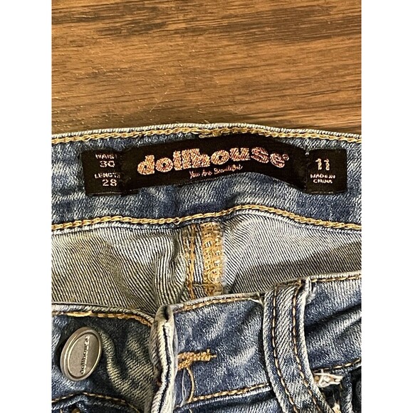 Dollhouse Women's Juniors Size 11 Blue Skinny Distressed Stone Wash Stretch Jean - Picture 4 of 7